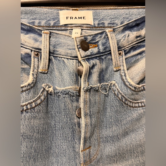 FRAME Denim Light Blue Distressed Straight Leg Jeans Size 27 - Picture 5 of 11
